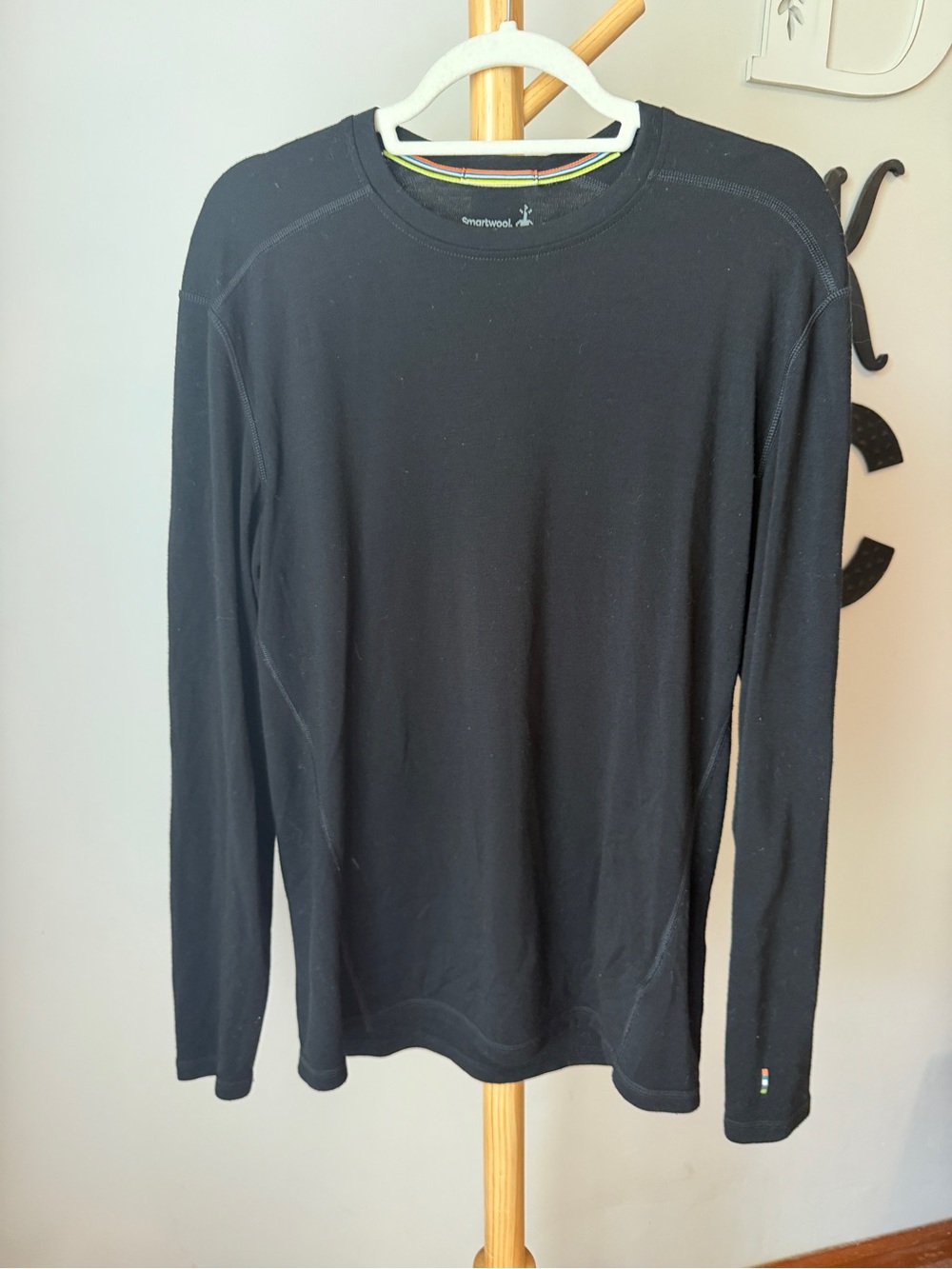 Smartwool Men’s Black Crew Neck Shirt Size Large Black Wool Base Layer Top